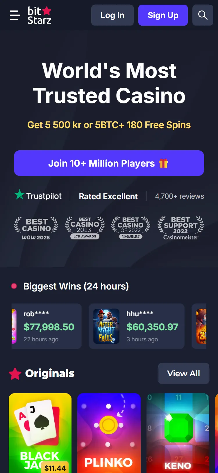 BitStarz på mobil med velkomstbonus og Originals-spill